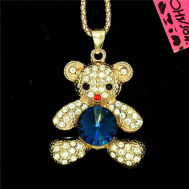 New Holiday gifts  Blue Crystal Bear Bling Rhinestone Long Chain Necklace Gift