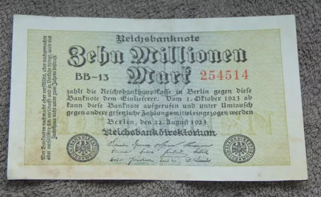 Geldscheine, Banknoten, eine Reichsbanknote Zehn Millionen Mark, 1923 Jahr !!!