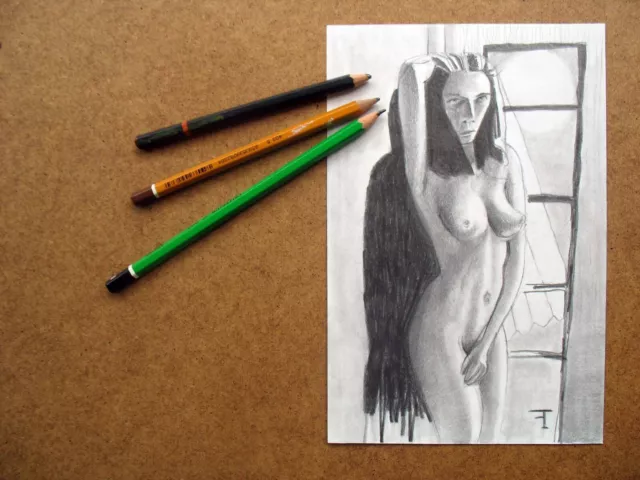 Art contemporain dessin papier crayon nu féminin figuratif oeuvre originale 2