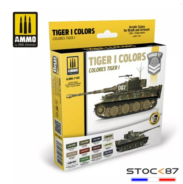 AMIG7182# Set de 12 Flacons 17ml de Peinture acrylique TIGER I  - AMMO MIG