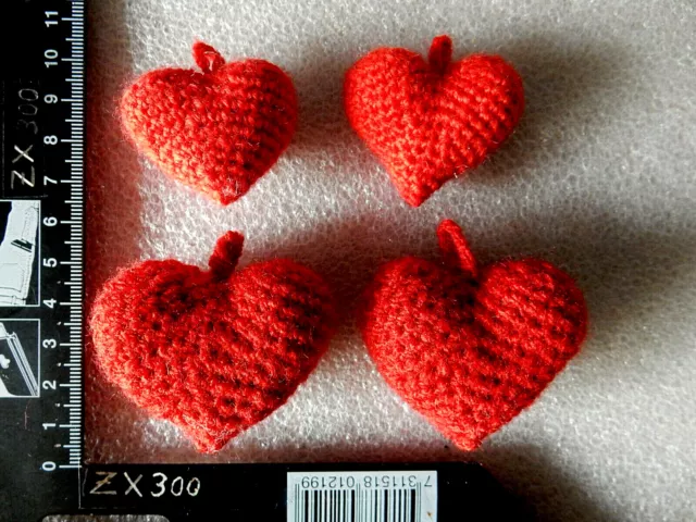 NEU Häkel  4 Stück Herzen rot  Schlüsselanhänger Amigurumi gehäkelt Handarbeit
