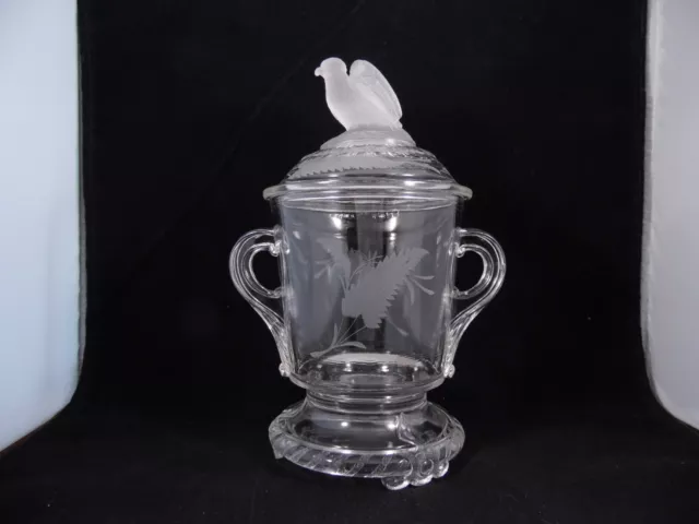 Antique EAPG Old Abe Frosted Eagle Pattern Glass Sugar Bowl