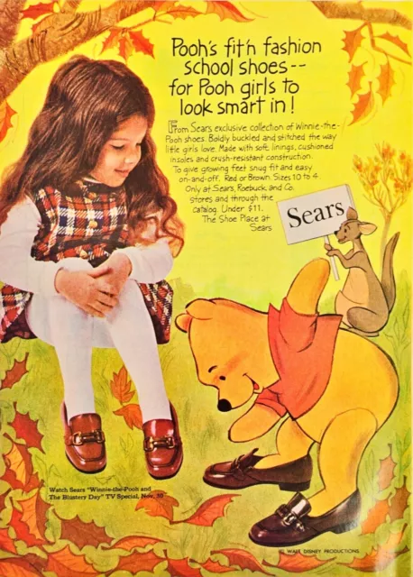 Sears Winnie The Pooh Fashion Shoes Little Girl Vintage 1970 Print Ad 8 x 11