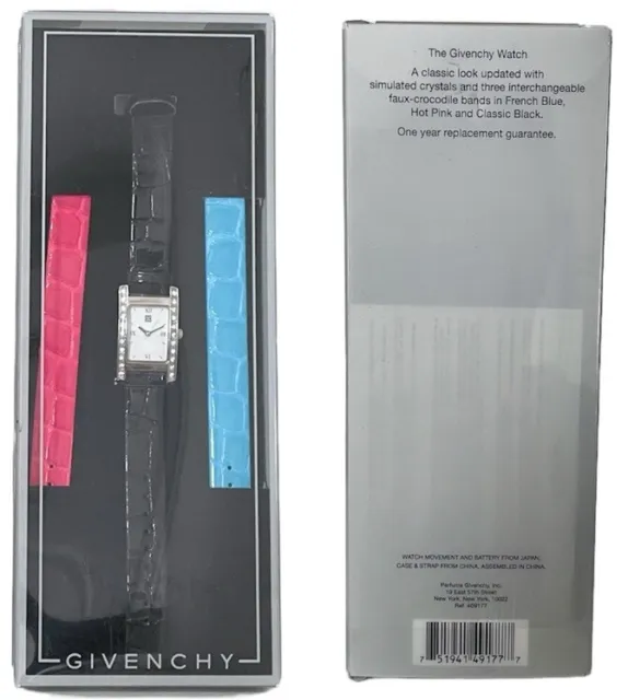 Givenchy Parfums Watch Faux Crocodile Bands Blue Pink Black Rhinestone Bling New