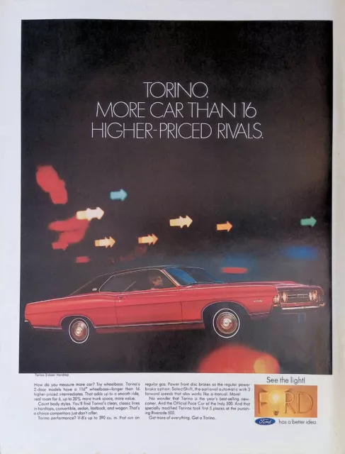 Print Ad 1968 Red Ford Torino 2 Door Hardtop Pretty Woman Night Lights Pacecar