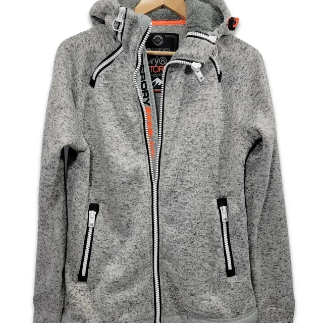 Superdry International Storm +023°N Double Zip Hoodie Gray Neon Orange  - Mens L