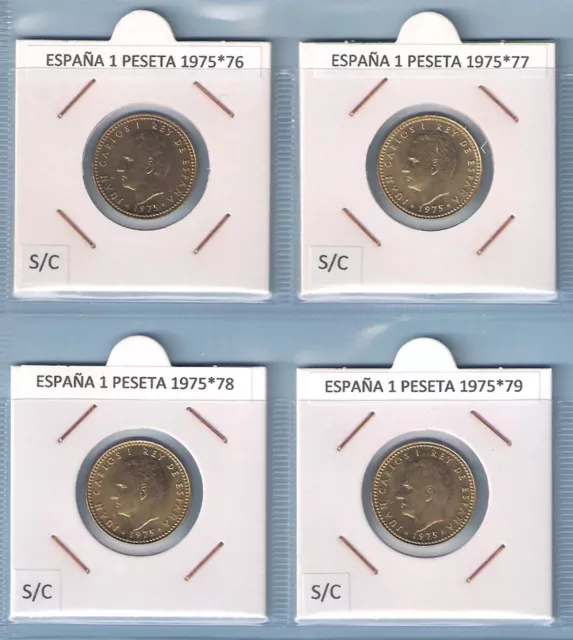 4 Monedas De España De 1 Peseta Año, 1975*76*77*78*79 Juan Carlos Sin Circular