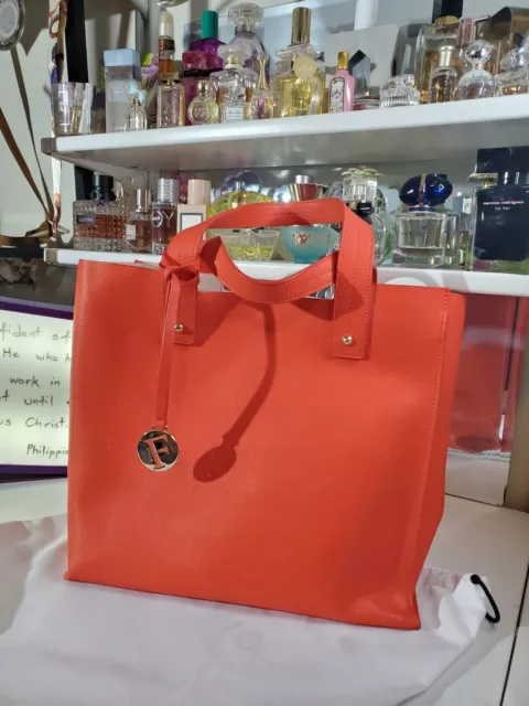 FURLA Musa Medium Saffiano Genuine Leather Tote Women Orange EUC 3