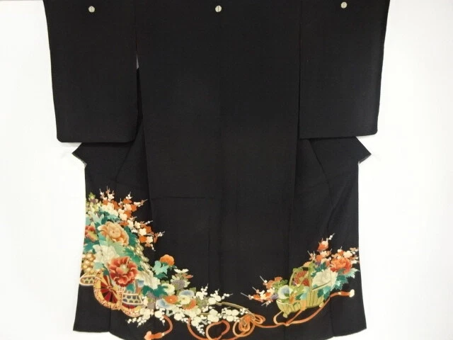 01925# Japanese Kimono / Antique Tomesode / Flower Cart