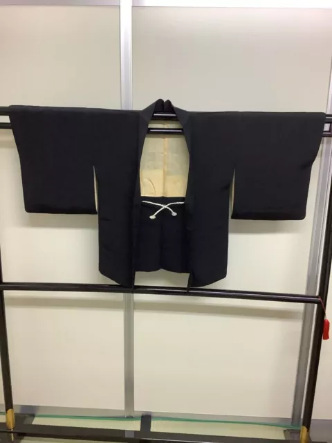 Giacca Kimono Haori vintage giapponese pura seta nera Stringa frontale...