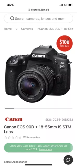 Canon EOS 90D 32.5MP DSLR Camera + EF 50mm f/1.8 STM Lens (Single Kit) - Black