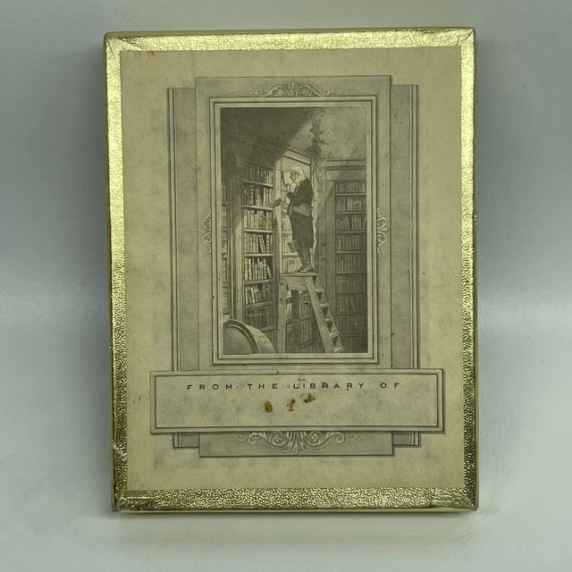 Vtg Bookplates 50 Ex Libris Labels Boxed Man Library Ladder Antioch Publishing