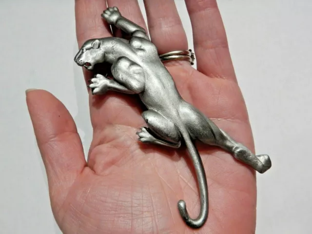 PEWTER PANTHER BROOCH pendant dark silver cougar puma leopard lioness cat pin G4