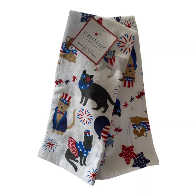 New Patriotic USA America Red White Blue Cats Cat & Kitten Kitchen Towel Set