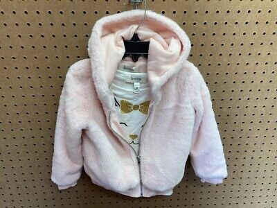 Speechless Kids 2 Pc Set Furry Full Zip Jacket & L/S Cat Glitter Bow Shirt Sz 4