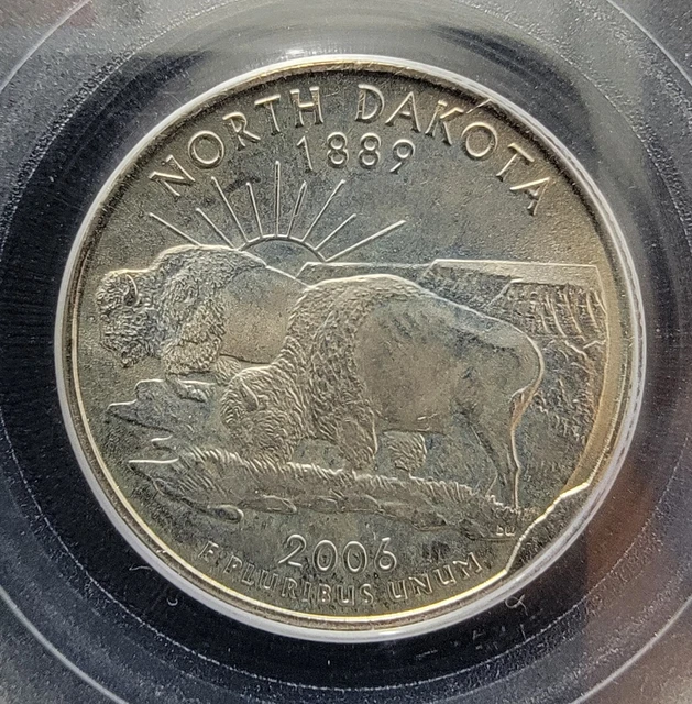 2006 P 25C North Dakota Quarter Die Break Cud Mint Mistake Error Pcgs Ms64