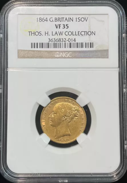 1864 Great Britain 1 Sovereign Gold Coin NGC VF 35
