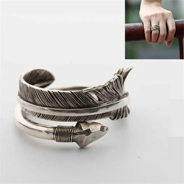 Hawk Feather Lucky Retro Arrow Ring for Men Women Silver 7/9/11 Couple Gifts