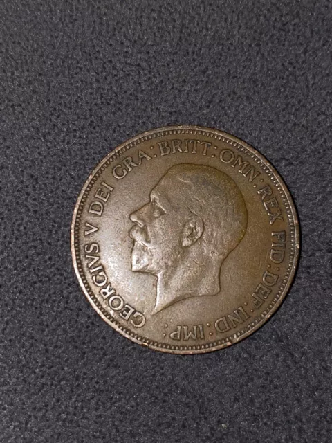 1936 Rare One Penny King George V British Bronze Coin Detailed Fine Condition