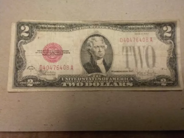 1928 Series F Red Seal 2 Dollar Bill
