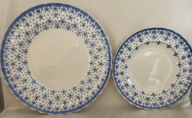 Copeland Spode Fleur De Lis Blue 10.25 Dinner Plate and 8" Salad Plate Set China