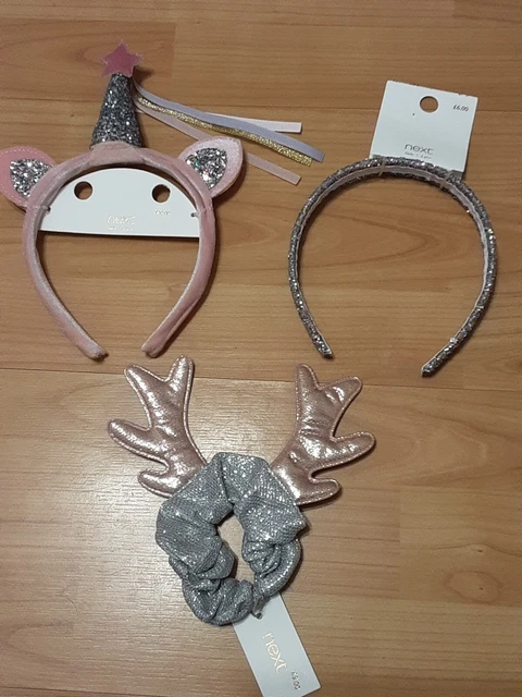 Bnwt 2 Girls Sparkle Next Unicorn Headbands & Reindeer Scrunchie