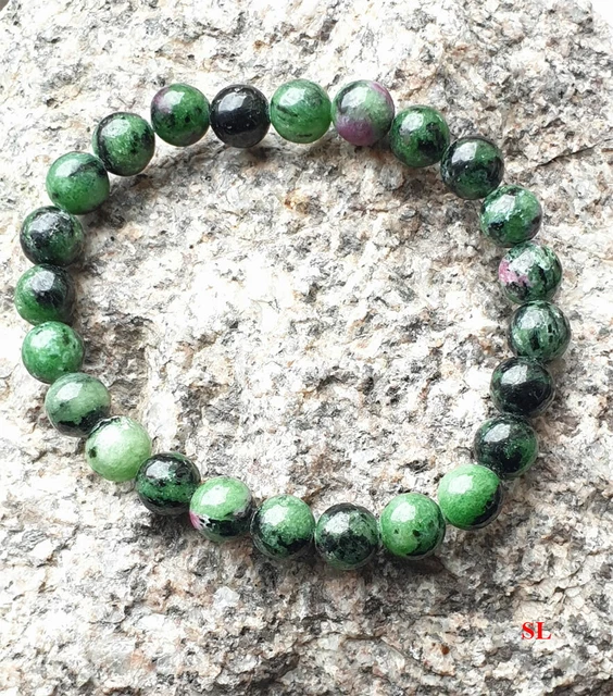 Bracelet Sur Mesure En Perles De Zoïsite Et Rubis - 8 Ou 10mm, Vert, Sans Fermoir, Homme/femme