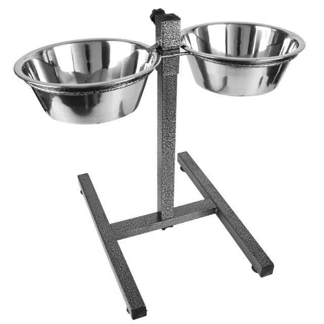 Stainless Steel Double Pet Dog Bowls Adjustable Height Stand Feeding Station