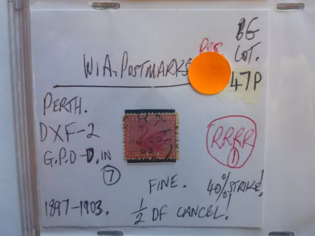 West Australia Perth Postmark On Swan Stamp Dxf-2 Gpo/D In 7 1903
