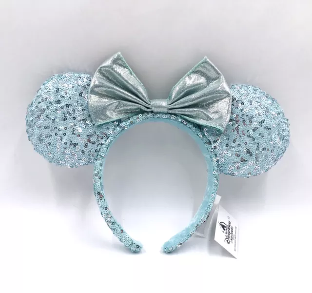 Disney Parks Frozen Arendelle Aqua Minnie Mouse Ears Sequin Headband