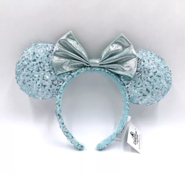Disney Parks Minnie Mouse Frozen Arendelle Aqua Sequin Ears Headband