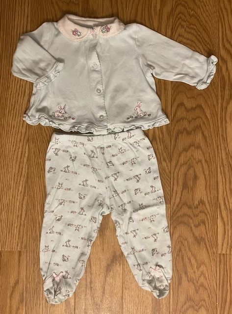 Little me infant baby girl 3-6 months 2 piece embroidered bunny outfit set