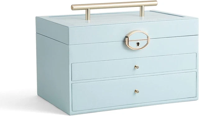 CASEGRACE Jewelry Box Organizer 3-Layer 2 Drawers Storage Large Capacity Mirror