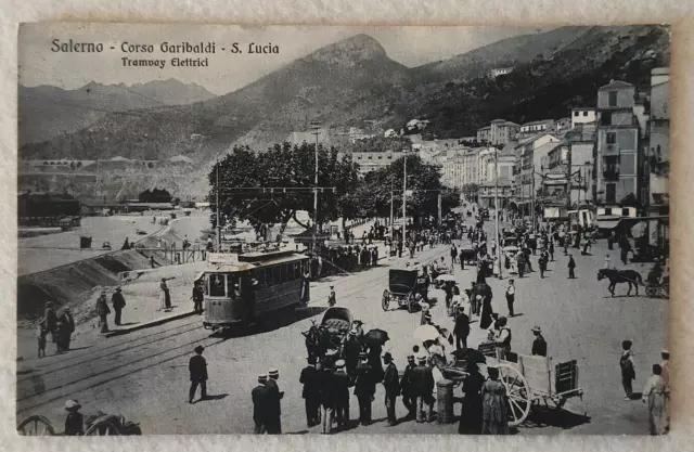 Cartolina Salerno Tram Corso Garibaldi S Lucia Viaggiata 1924 Formato Piccolo
