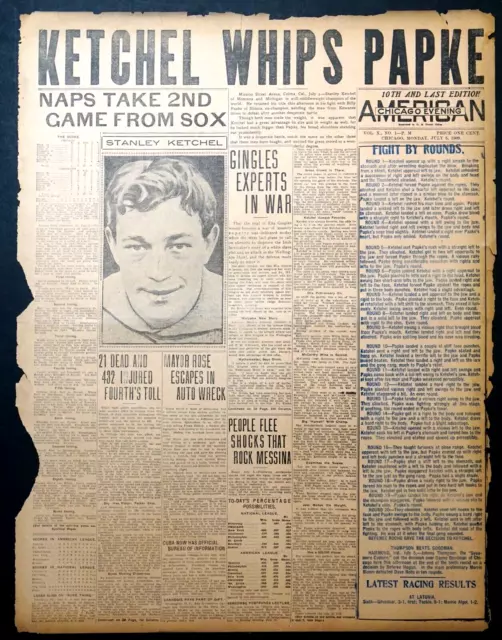 1909 Chicago Newspaper Pages - Stanley Ketchel Whips Billy Papke