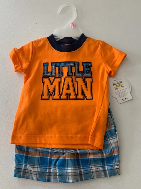 Carters Infant Boys Baby Outfit Orange Little Man Shirt Shorts 0-3month New
