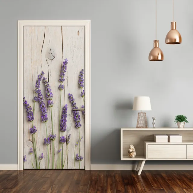 Tür Wandaufkleber Wandtattoo selbstklebend Blumen-Lavendel auf dem Holz