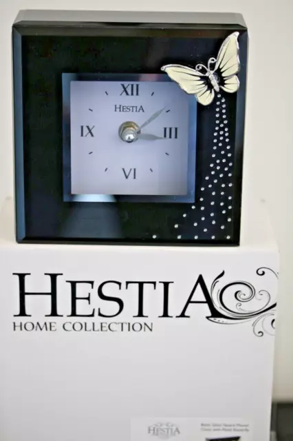 Black Square Glass Mantel Clock With Butterfly - Hestia Collection