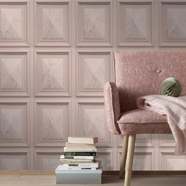 MARBLE WOOD PANEL Effect Wallpaper Blush Pink AG50035 World of
