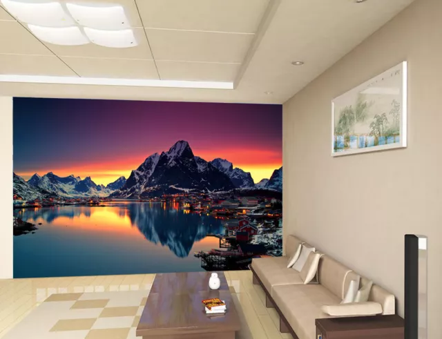 Mountain Snow Lake Nature Sunset Photo Wallpaper Wall Mural Home Bedroom Deco 2