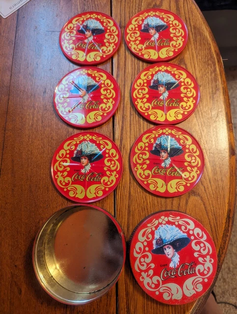 Coca Cola Collectable Vintage Coasters In Round Tin - Set  of 6  - Cork Backing