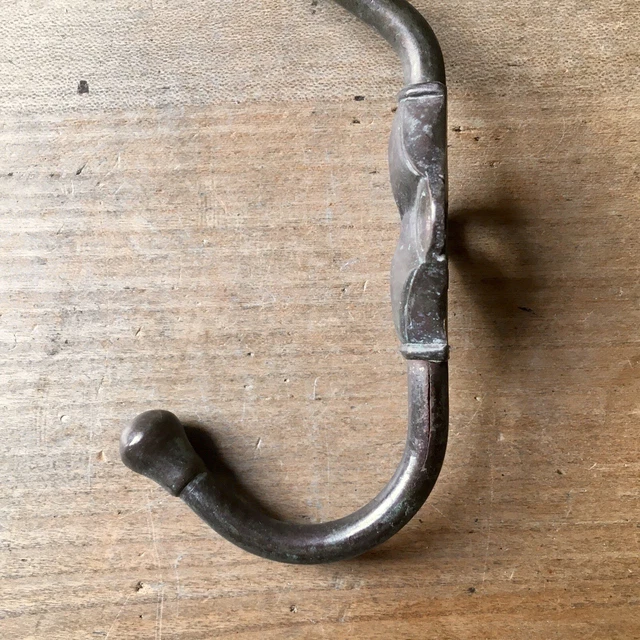 Antique Brass Double Coat Hook Victorian Original Reclaimed Vintage Old c.1880’s 2