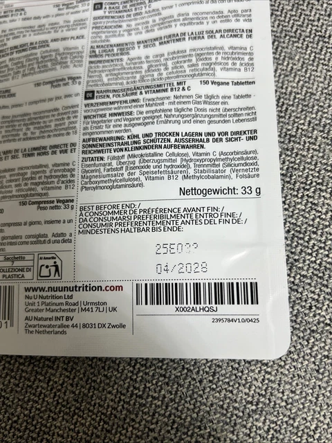 NU U NUTRITION Essentials Iron Complex Vitamin C B12 & Folic Acid 150 ...