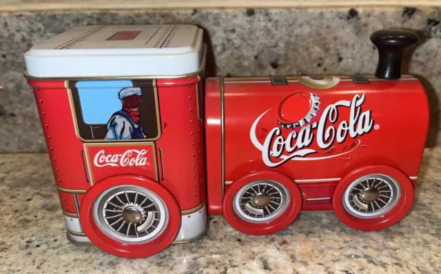 Coca Cola Collectible Locomotive Tin Storage Train Moving Wheels Vintage M