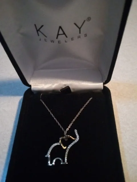 Kay Jewelers Sterling Silver 10KT Gold  Diamond  Elephant Necklace