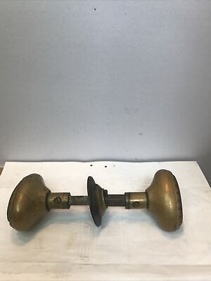 Antique Solid Brass Ornate Oval Set Of Door Knobs W/1) Original Brass Door Plate