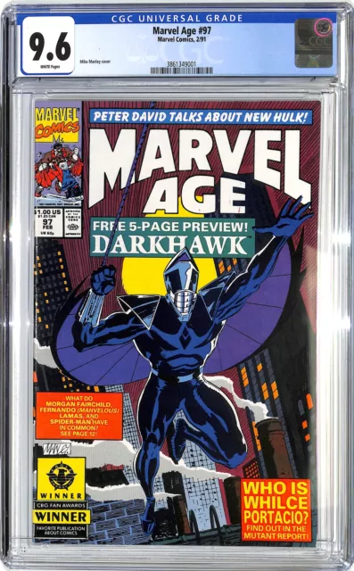 Marvel Age #97 1991 WHITE PAGES 1st DARKHAWK CGC 9.6