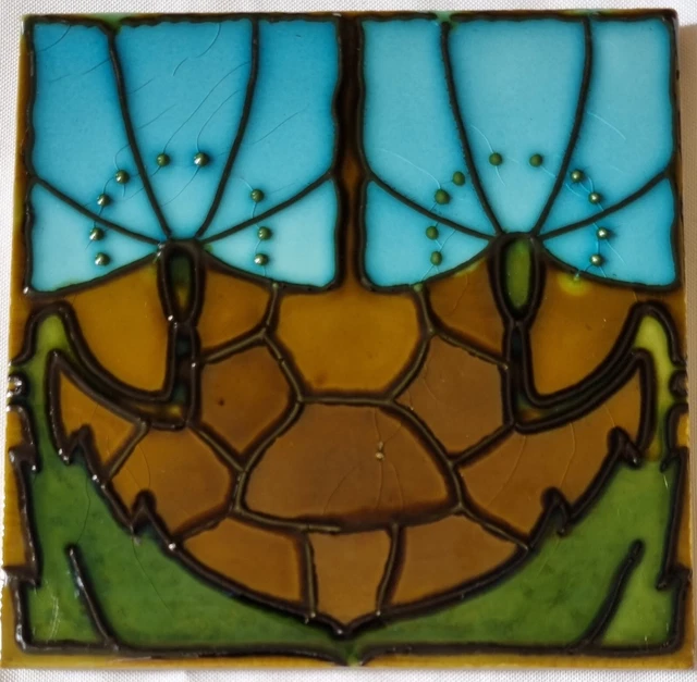 Mintons Arts & Craft's Secessionist Tubelined Tile. C1905. 6" X 6"