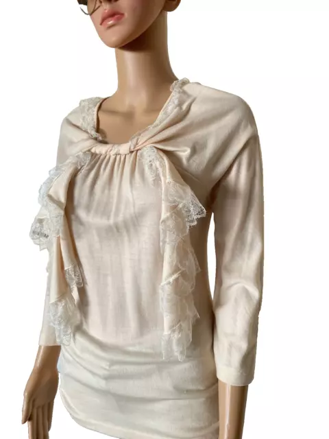 Oscar de la Renta Creme with Lace Merino Wool Top Sz M - Beautiful! 2