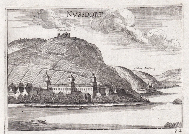 Nussdorf Vienna Leopoldsberg Incisione Vista Stampa Antica Vischer 1672